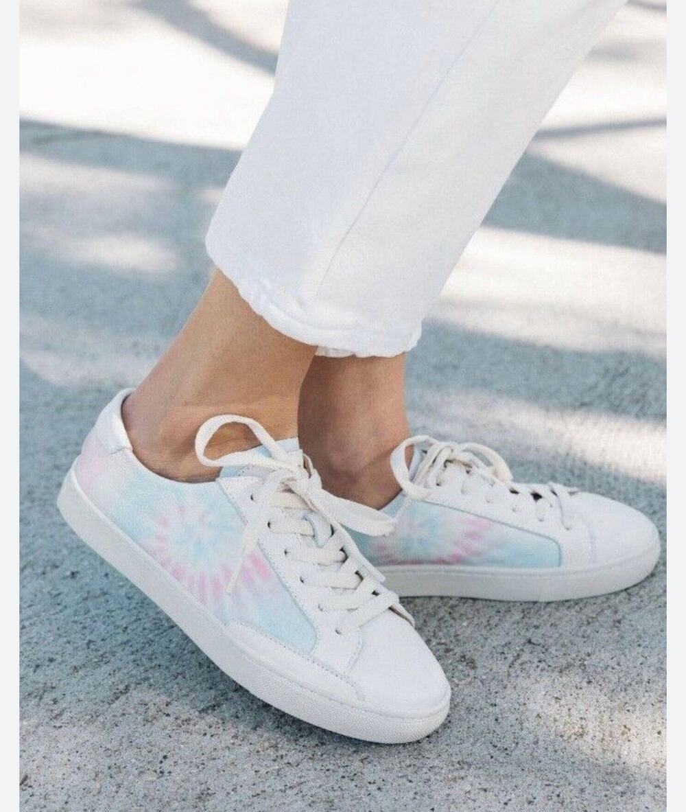 Soludos Ibiza Pebbled Leather Pink, Blue, White Tiedye Sneaker
